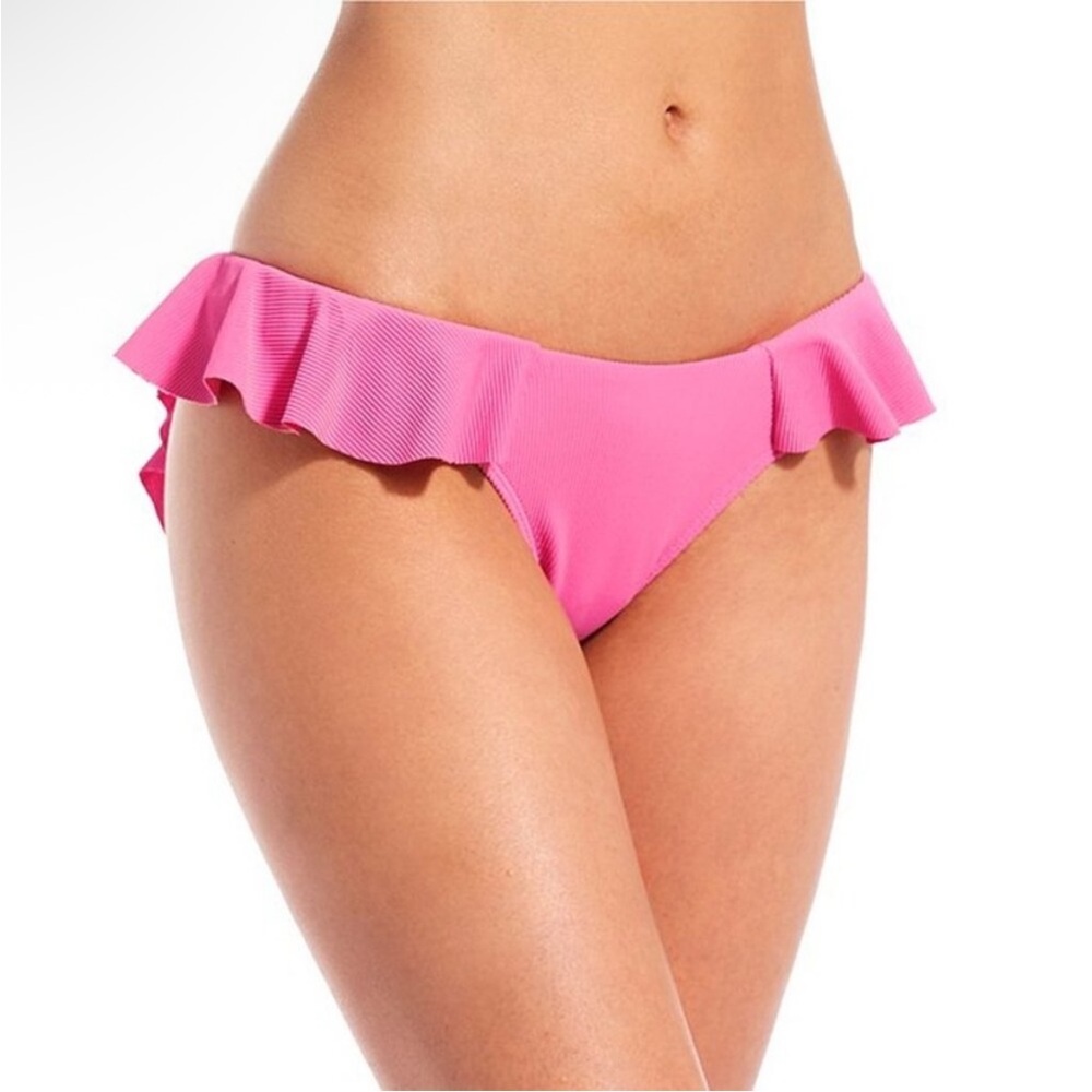 Jess Southern for Gianni Bini Vibrant Ribbed Ruffled Pink Bikini Bottoms